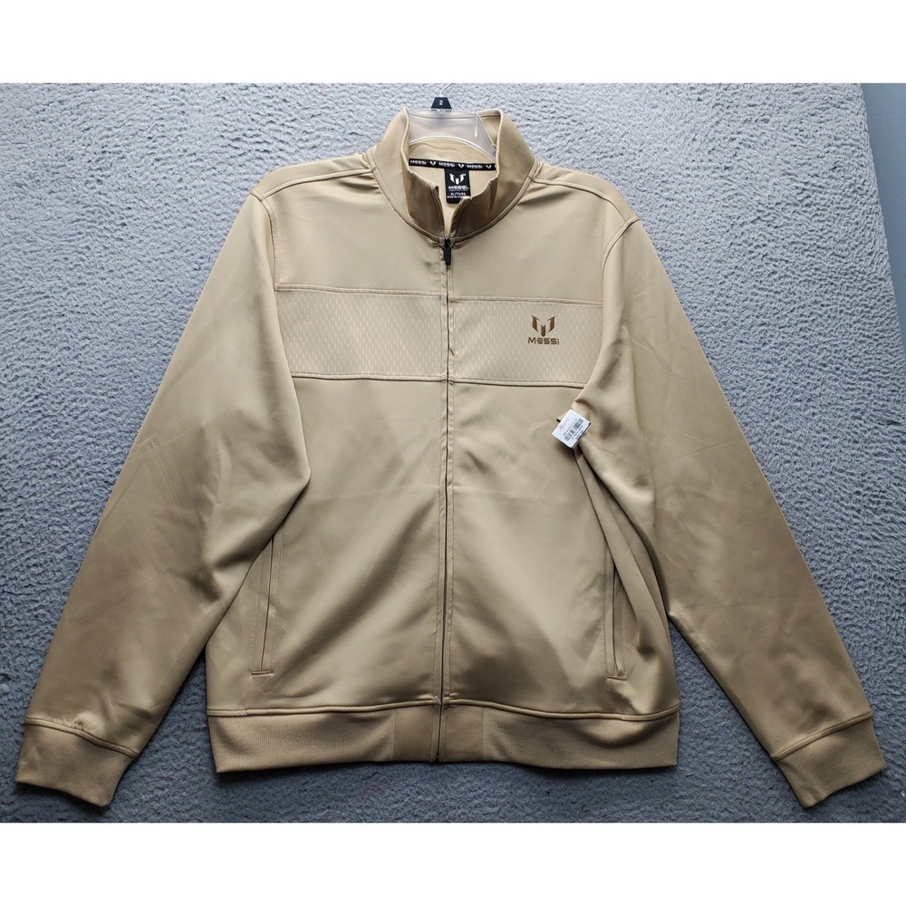 MESSI Track Jacket Mens XL Brown Lightweight Long Sleeve Mock Neck Full Zip